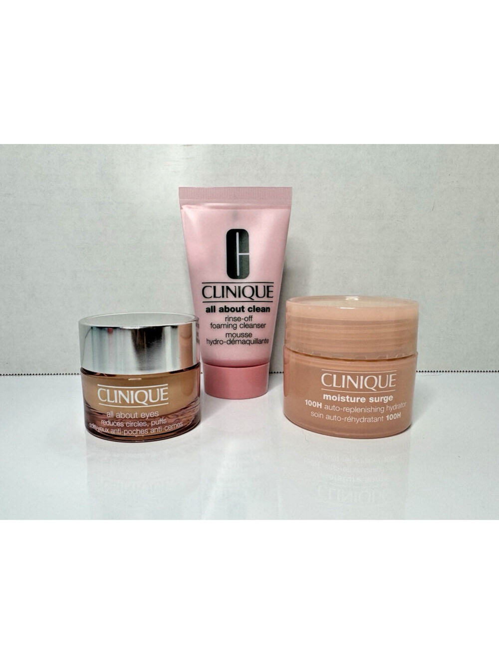 Clinique 3Pc Lot Skincare Travel Set Moisture Surge 100H All About Eyes Cleanser